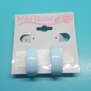 Wild rose baby blue clip hoop earrings